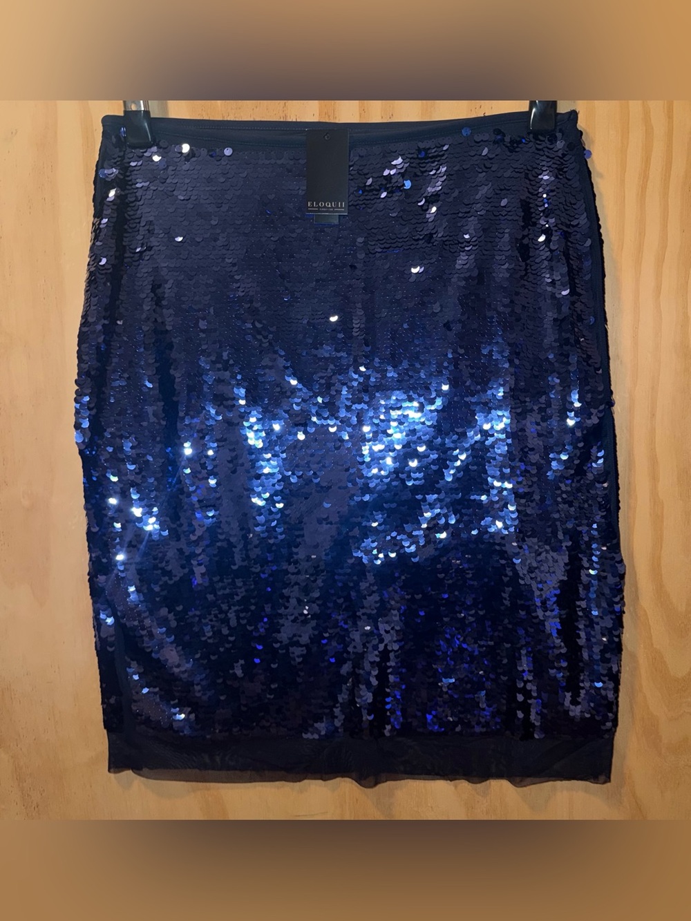 NWT Eloquii X Katie Sturino Size 18 Sequin Pencil Skirt Blue Navy Pull On